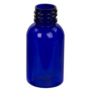 1 oz. Cobalt Blue PET Squat Boston Round Bottle with 20/410 Neck (Cap Sold Separately)