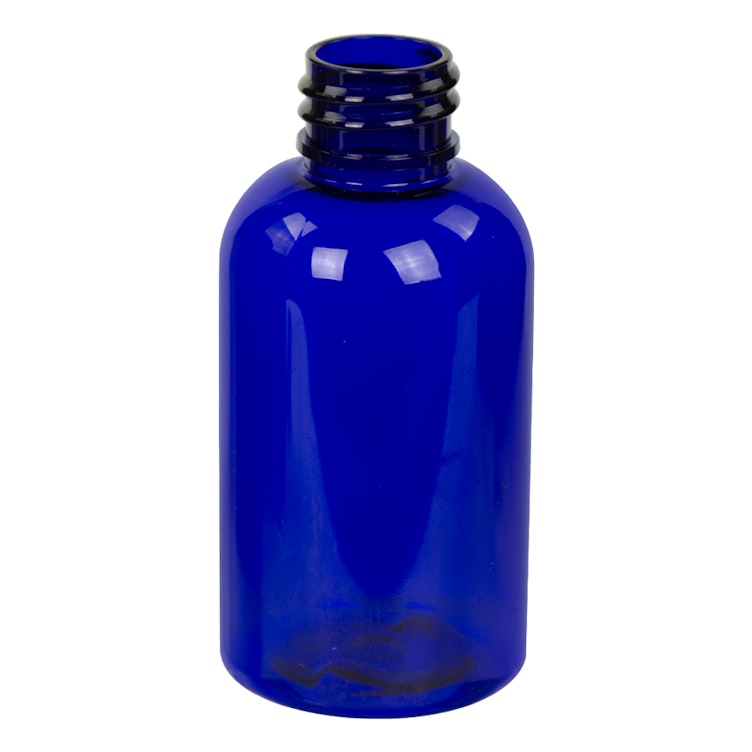 2 oz. Cobalt Blue PET Squat Boston Round Bottle with 20/410 Neck (Cap Sold Separately)