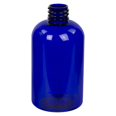 4 oz. Cobalt Blue PET Squat Boston Round Bottle with 20/410 Neck (Cap Sold Separately)
