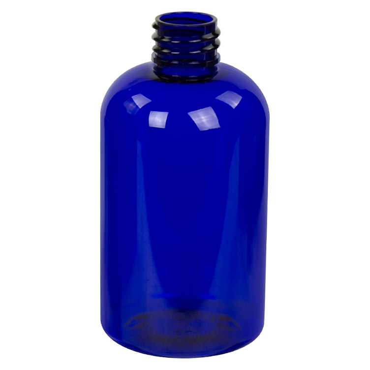 4 oz. Cobalt Blue PET Squat Boston Round Bottle with 20/410 Neck (Caps Sold Separately)