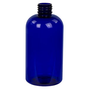 8 oz. Cobalt Blue PET Squat Boston Round Bottle with 24/410 Neck (Cap Sold Separately)