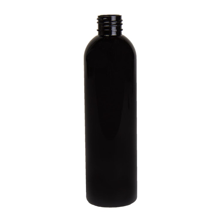 8 oz. Black PET Cosmo Round Bottle with 24/410 Neck (Cap Sold