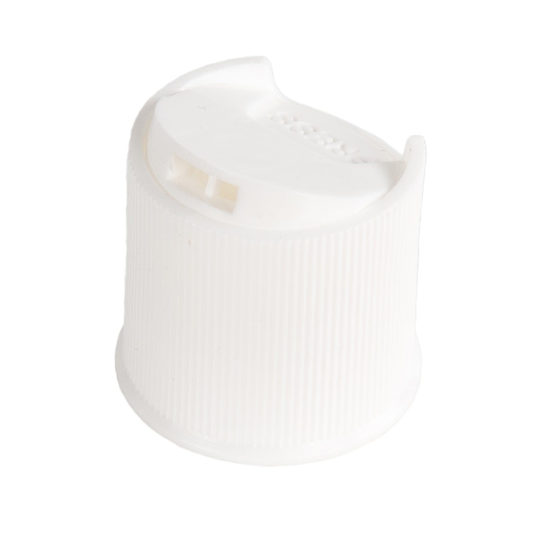 24/410 White Polypropylene Ribbed Dispensing Disc-Top Cap with 0.312" Orifice