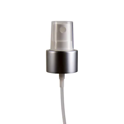 24/410 Brushed Silver/White Smooth Finger Sprayer - 6-7/8" Dip Tube & 0.14mL Output