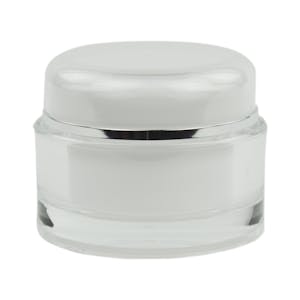 60mL Clear Acrylic/White Polypropylene Silver Trimmed Round Jar with Cap & Polypropylene Disc Liner