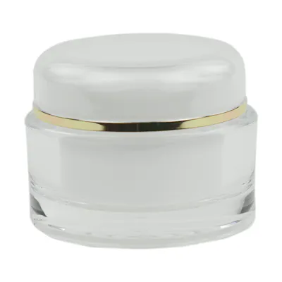 60mL Clear Acrylic/White Polypropylene Gold Trimmed Round Jar with Cap & Polypropylene Disc Liner