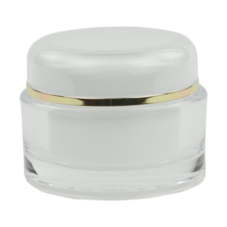 60mL Clear Acrylic/White Polypropylene Gold Trimmed Round Jar with Cap & Polypropylene Disc Liner