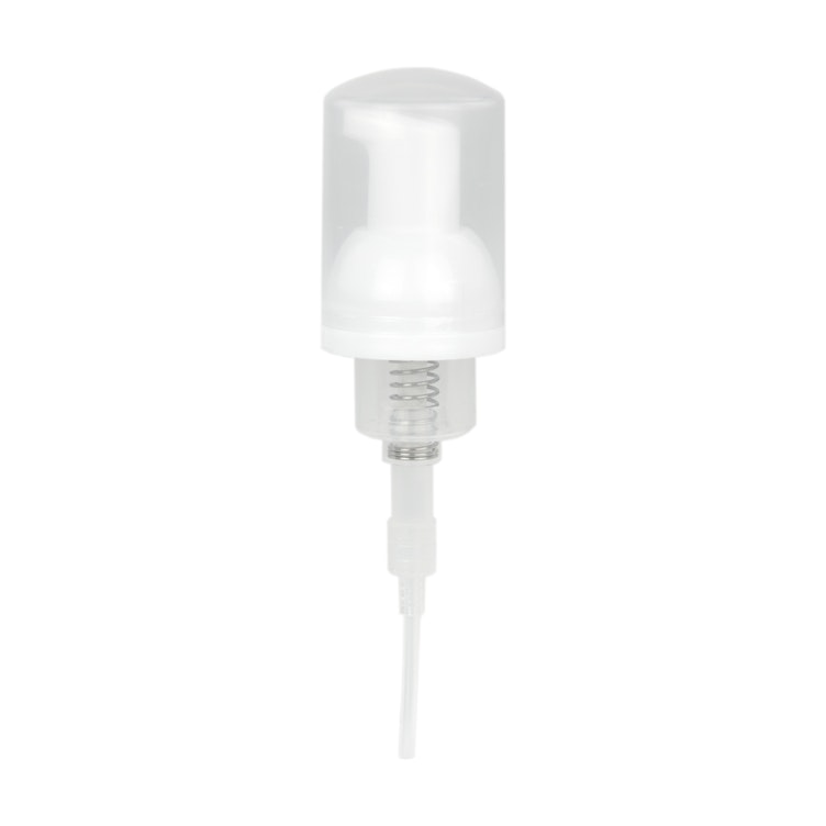 30mm White Polypropylene High-Viscosity Dispensing Foaming Pump with 3-3/8" Dip Tube & Clear Over-Cap