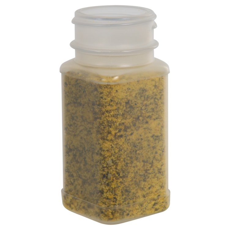 4 oz. Natural Polypropylene Square Spice Jar with 43/485 Neck (Cap Sold Separately)