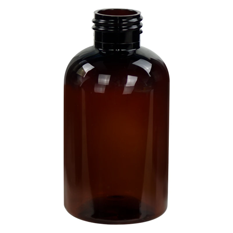 4 oz. Light Amber PET Squat Boston Round Bottle with 24/410 Neck (Cap Sold Separately)