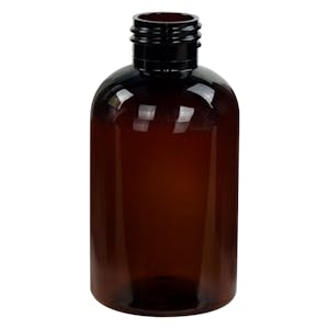 4 oz. Amber PET Squat Boston Round Bottle with 24/410 Neck (Cap Sold Separately)