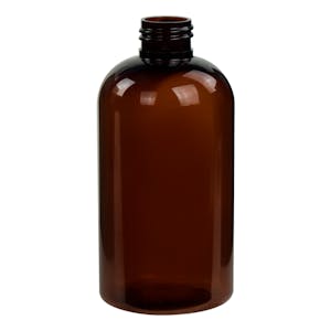 8 oz. Amber PET Squat Boston Round Bottle with 24/410 Neck (Caps Sold Separately)