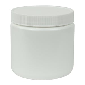 16 oz. White HDPE Wide Mouth Round Jar with 89/400 White Ribbed Cap with F217 Liner