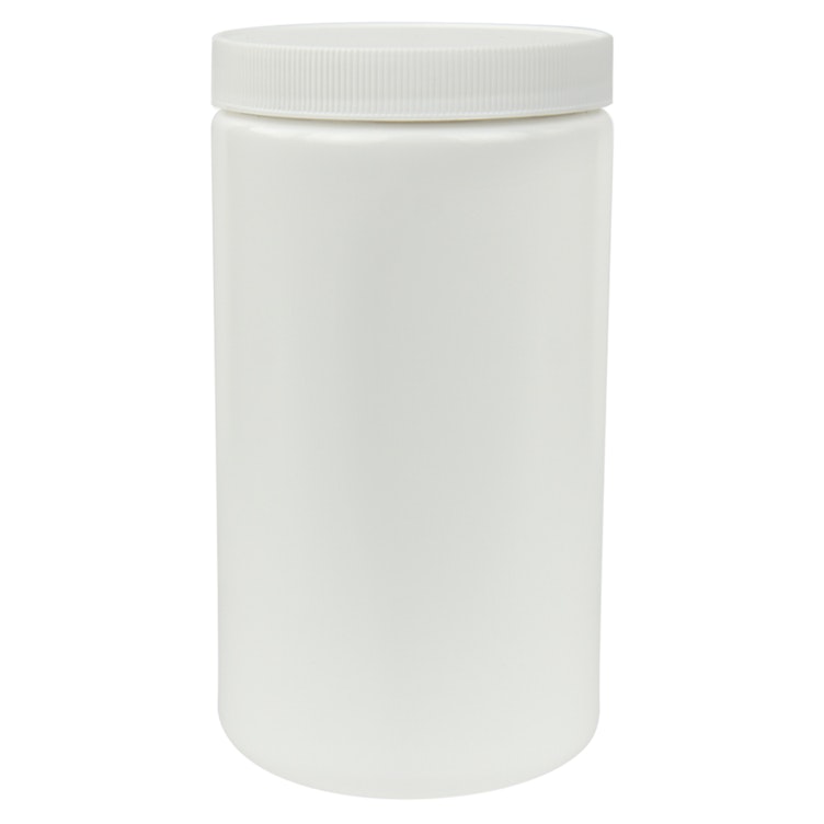 32 Oz Plastic Jars with lids, wide mouth, Bulk Pack of 6, Clear Round Jar  & White Lid,-Made in USA