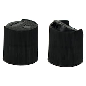 24/410 Black Polypropylene Ribbed Dispensing Disc-Top Cap with 0.312" Orifice
