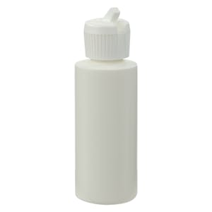 2 oz. White HDPE Cylindrical Sample Bottle with 20/410 White Ribbed Flip-Top Dispensing Cap