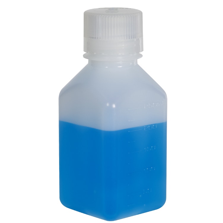 8 oz./250mL Nalgene™ Narrow Mouth Polyethylene Square Bottle with 38/430 Cap