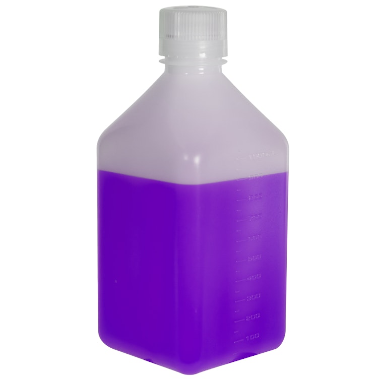 32 oz./1000mL Nalgene™ Narrow Mouth Polyethylene Square Bottle with 38/430 Cap