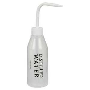 250mL Distilled Water Labeled Sloping Shoulder Wash Bottle with White Dispensing Nozzle