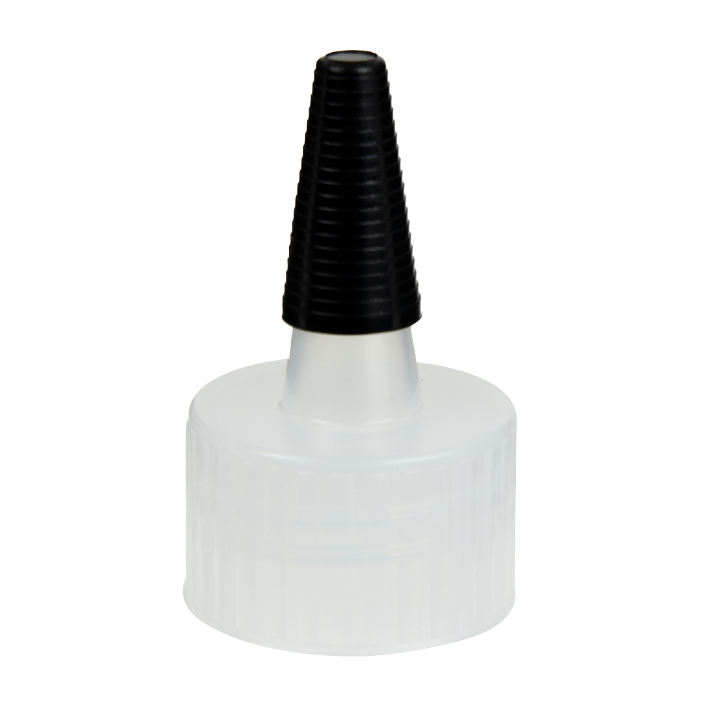 チャック・スペリー High Volume 28/410 Natural Yorker Spout Dispensing Cap with Long Black Tip