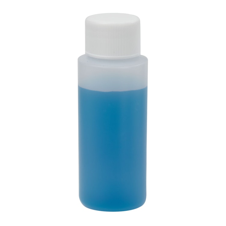 2 oz. Natural HDPE Cylindrical Sample Bottle with 24/410 White Ribbed Cap with F217 Liner