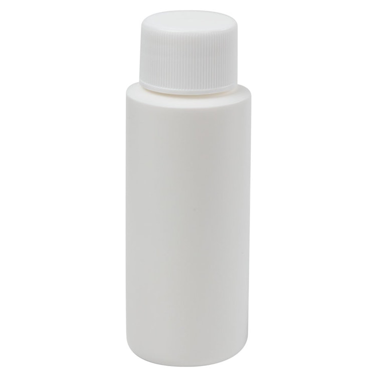 2 oz. White HDPE Cylindrical Sample Bottle with 24/410 White Ribbed Cap with F217 Liner