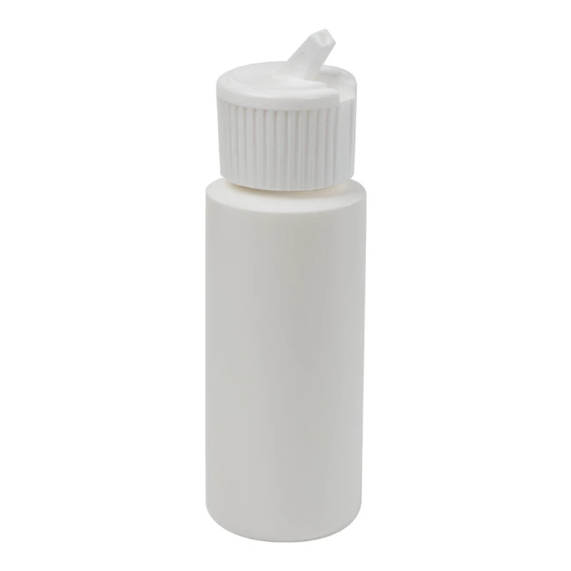 2 oz. White HDPE Cylindrical Sample Bottle with 24/410 White Ribbed Flip-Top Dispensing Cap