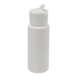 2 oz. White HDPE Cylindrical Sample Bottle with 24/410 White Ribbed Flip-Top Dispensing Cap