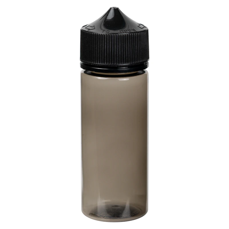 75mL Transparent Black PET Stubby Unicorn Bottle with Black Polypropylene Child-Resistant Cap (CRC) & Tamper-Evident (TE) Cap