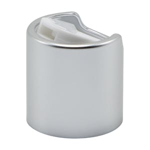 20/410 Brushed Silver & White Polypropylene Disc-Top Dispensing Cap with 0.265" Orifice