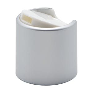 28/410 Brushed Silver & White Polypropylene Disc-Top Dispensing Cap with 0.330" Orifice
