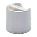 28/410 Brushed Silver & White Polypropylene Dispensing Disc-Top Cap with 0.330" Orifice