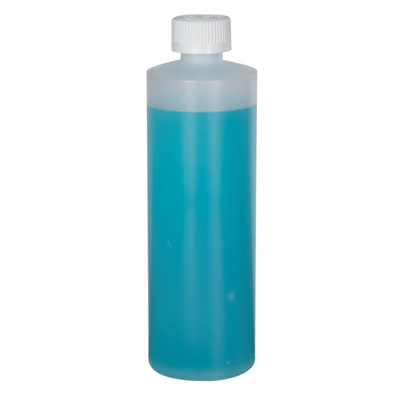 12 oz. Natural HDPE Cylindrical Sample Bottle with 24/400 White Ribbed Polypropylene Child-Resistant Cap (CRC) with F217 Liner