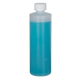 12 oz. Natural HDPE Cylindrical Sample Bottle with 24/400 White Ribbed CRC Cap with F217 Liner