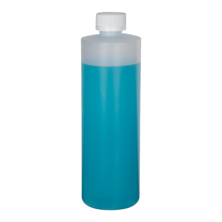16 oz. Natural HDPE Cylindrical Sample Bottle with 24/400 White Ribbed CRC Cap with F217 Liner