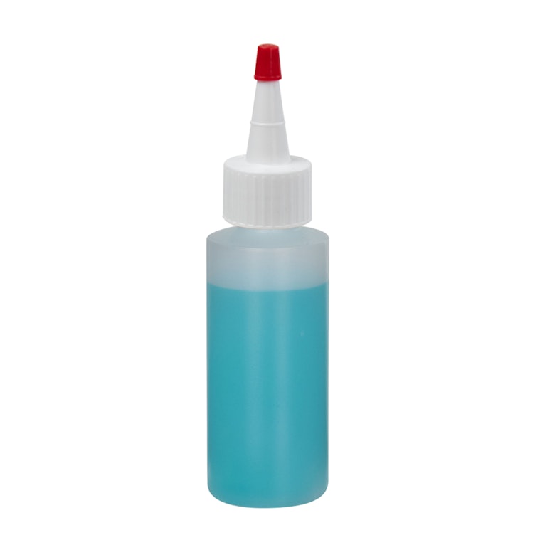 2 oz. Natural HDPE Cylindrical Sample Bottle with 20/410 White Yorker Dispensing Cap