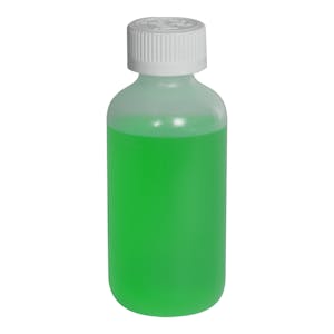 4 oz. Natural LDPE Boston Round Bottle with 24/410 White Ribbed CRC Cap with F217 Liner