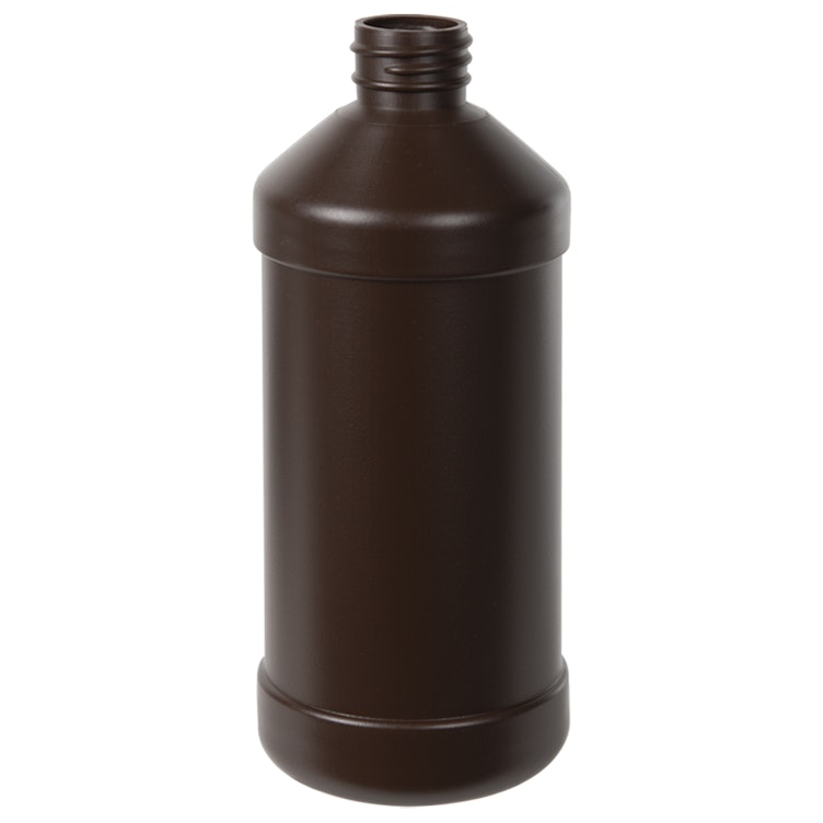 16 oz. Brown HDPE Modern Round Bottle with 28/410 Neck (Cap Sold Separately)