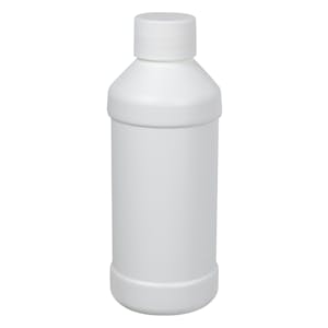 8 oz. White HDPE Modern Round Bottle with 28/410 White Ribbed Cap with F217 Liner