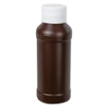 4 oz. Brown HDPE Modern Round Bottle with 28/410 White Ribbed Cap with F217 Liner