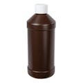 16 oz. Brown HDPE Modern Round Bottle with 28/410 White Ribbed Cap with F217 Liner