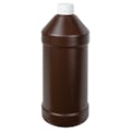 32 oz. Brown HDPE Modern Round Bottle with 28/410 White Ribbed Cap with F217 Liner
