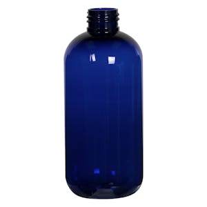 8 oz. Cobalt Blue PET Traditional Boston Round Bottle with 24/410 Neck (Cap Sold Separately)