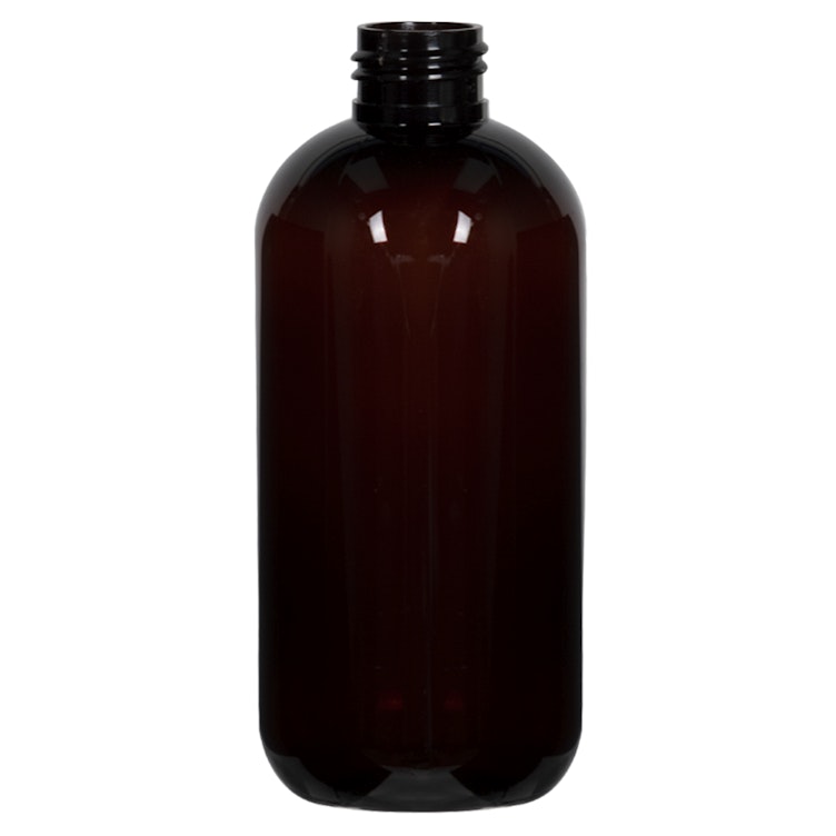 8 oz. Light Amber PET Traditional Boston Round Bottle with 24/410 Neck (Cap Sold Separately)
