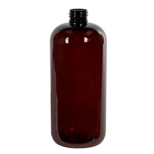 16 oz. Light Amber PET Traditional Boston Round Bottle with 24/410 Neck (Cap Sold Separately)