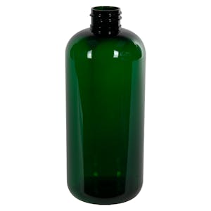 16 oz. Dark Green PET Traditional Boston Round Bottle with 28/410 Neck (Cap Sold Separately)