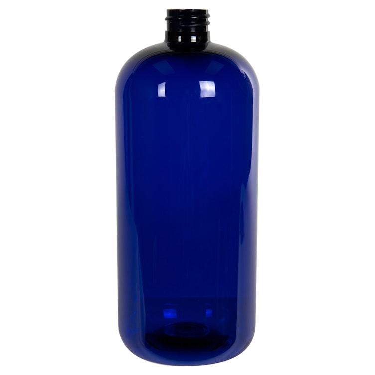 32 oz. Cobalt Blue PET Traditional Boston Round Bottle with 28/410 Neck (Cap Sold Separately)