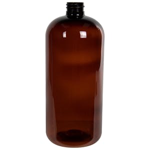 32 oz. Light Amber PET Traditional Boston Round Bottle with 28/410 Neck (Cap Sold Separately)