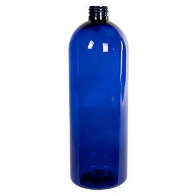 32 oz. Cobalt Blue PET Cosmo Round Bottle with 28/410 Neck (Cap Sold Separately)