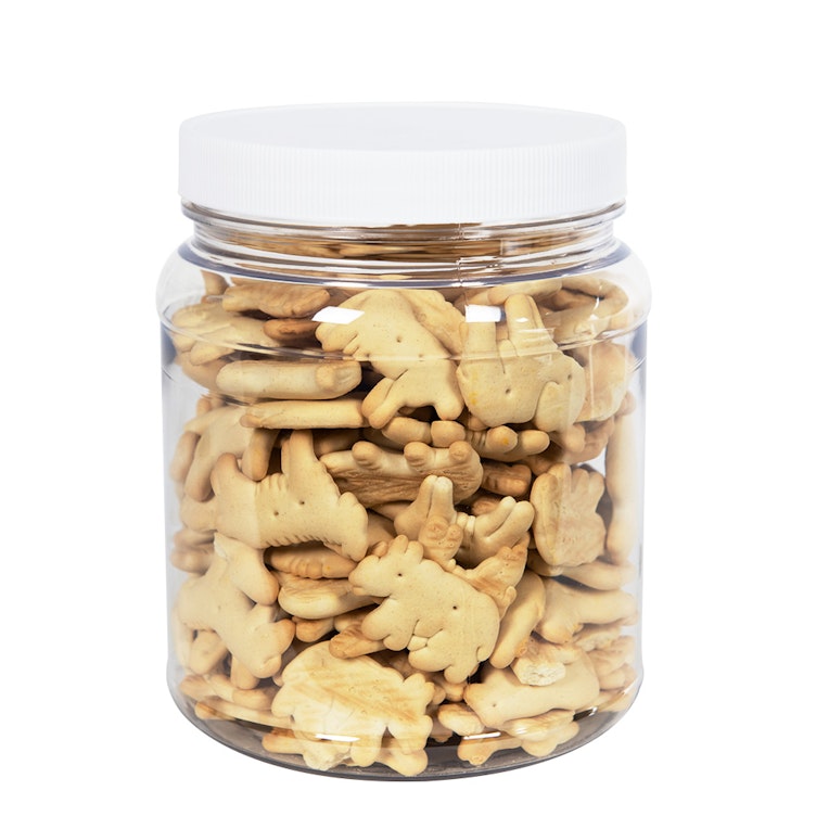 58 oz. Clear PET Round Jar without Label Panel & with 110/400 White Ribbed Cap with F217 Liner